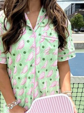 Mint Green & Pink Printed pickleball Pajama short Set KENZKUSTOMZ New